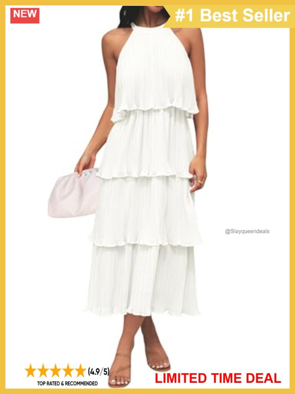 Chiffon Halter Ruffle Tiered Midi Dress Sleeveless Summer